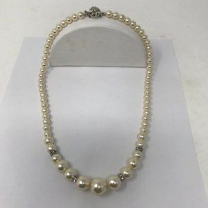 Faux Pearls and Rhinestone 1940s Style Necklace Bridal ~ Pageant ~ Formal